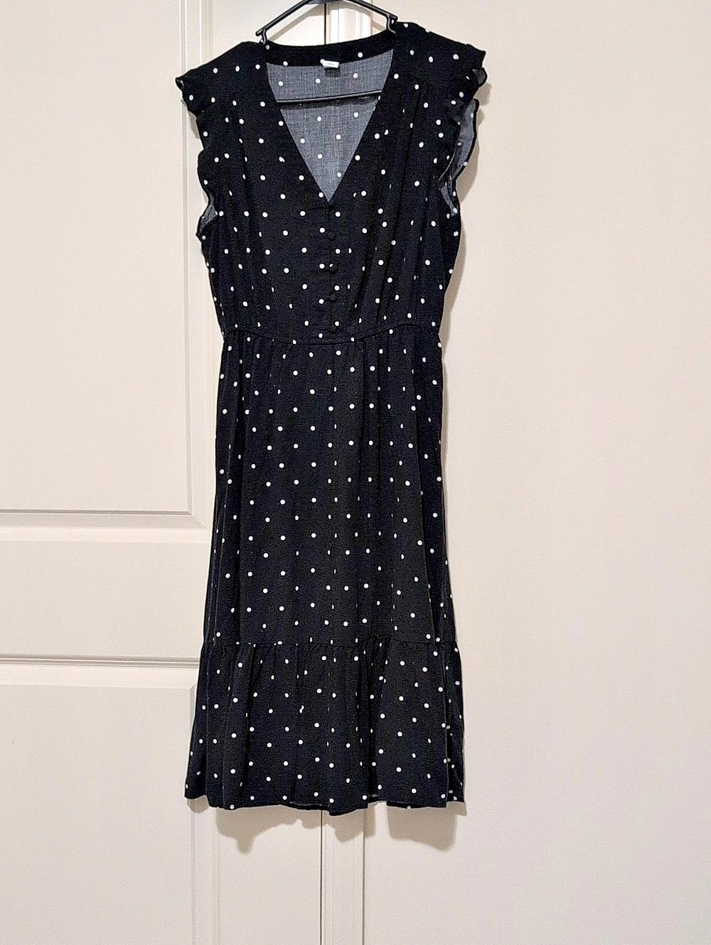 Old Navy Waist-Defined Midi Dress Polka Dot Dress Black & White Medium